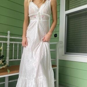 Sugar Thrillz White Maxi Dress with Pink Embroidery